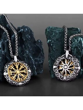 Vegvisir Compass Viking Rune Pendant - Two Tone Stainless Steel #1541